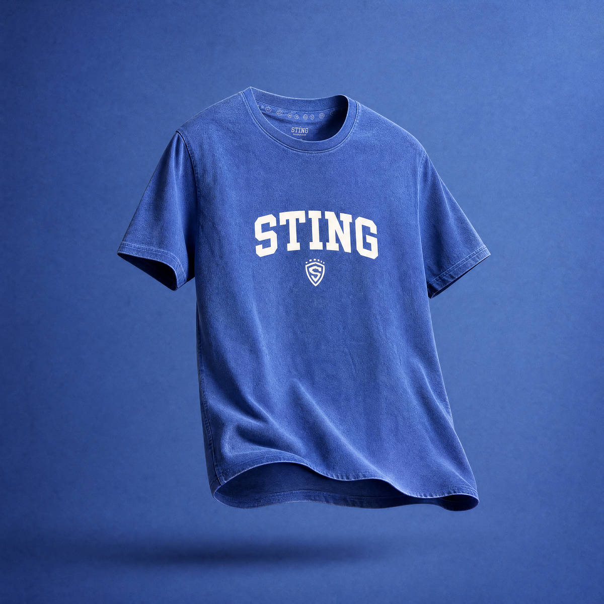 Royal blue Sting Vintage Poncho Tee on a ghost mannequin
