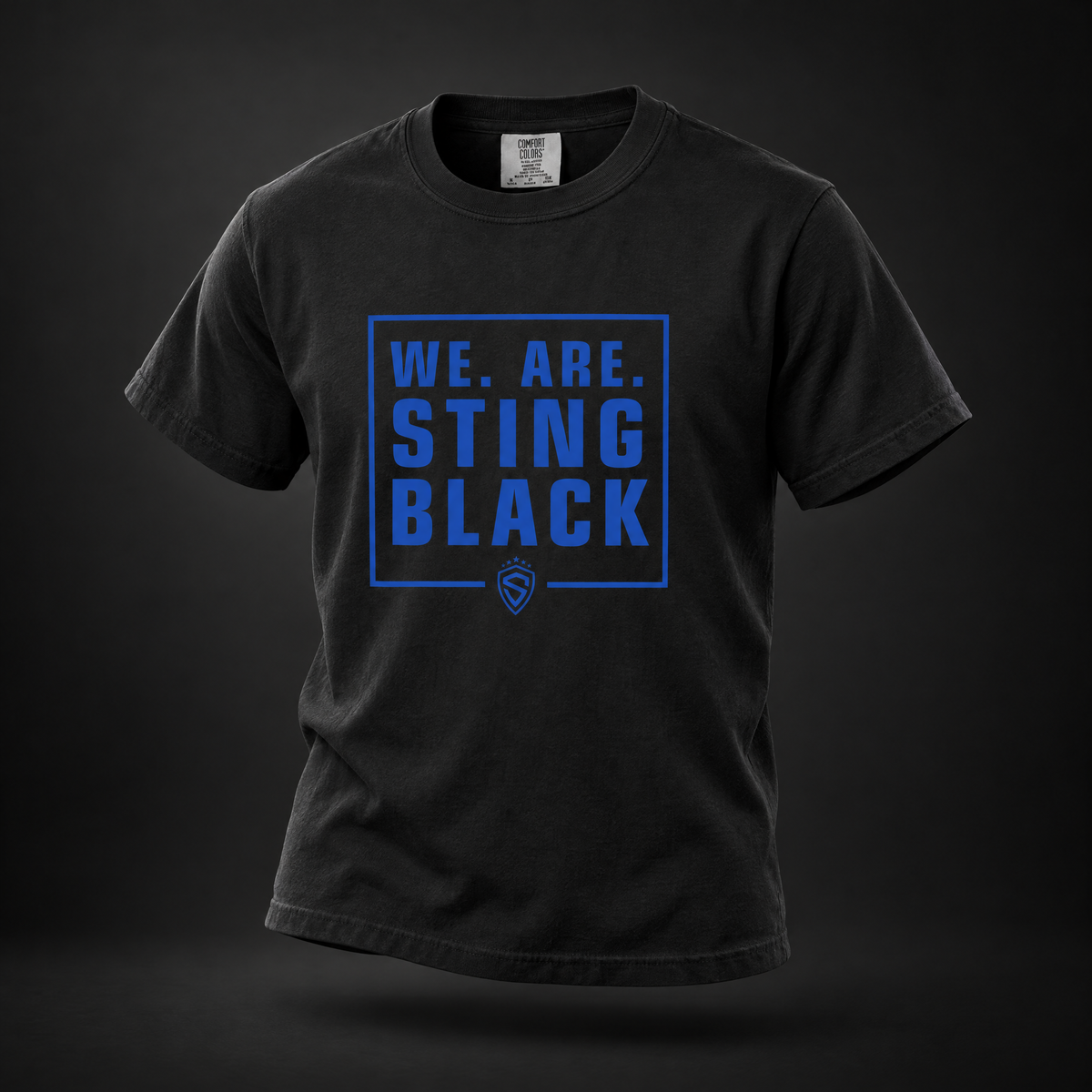 Black Sting youth T-shirt with We Are Sting Black graphic, front view