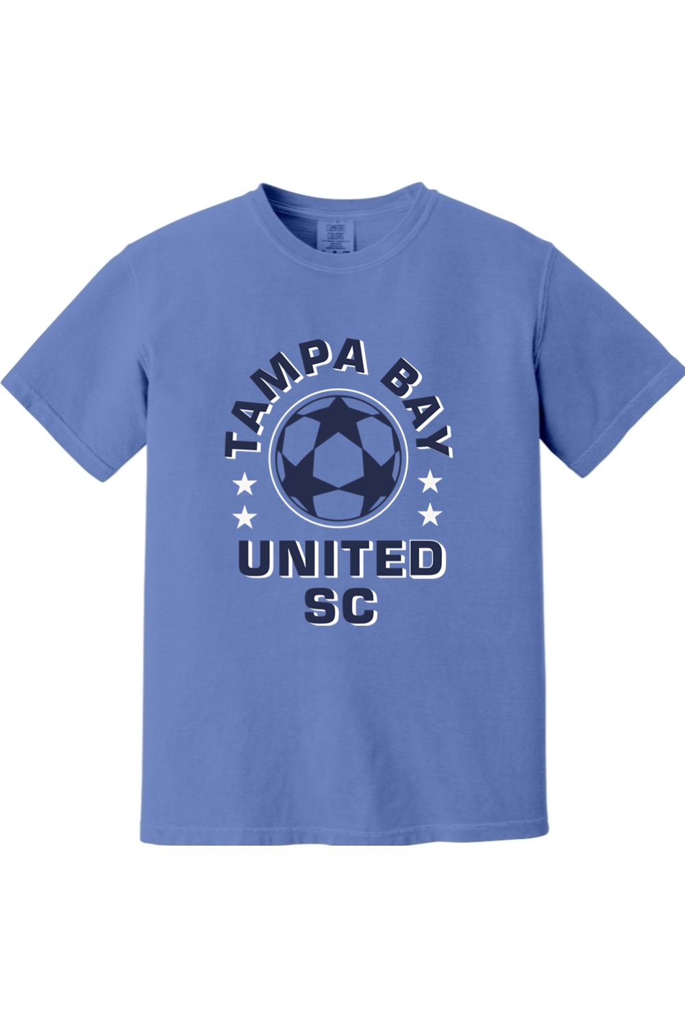 Tampa Bay United Comfort Colors graphic T-shirt in mystic blue, front view