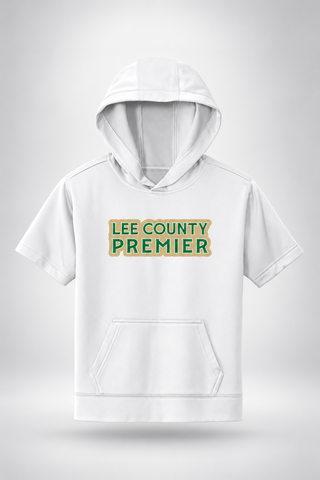 Lee County | Youth SS Hooded Pullover – White, front view