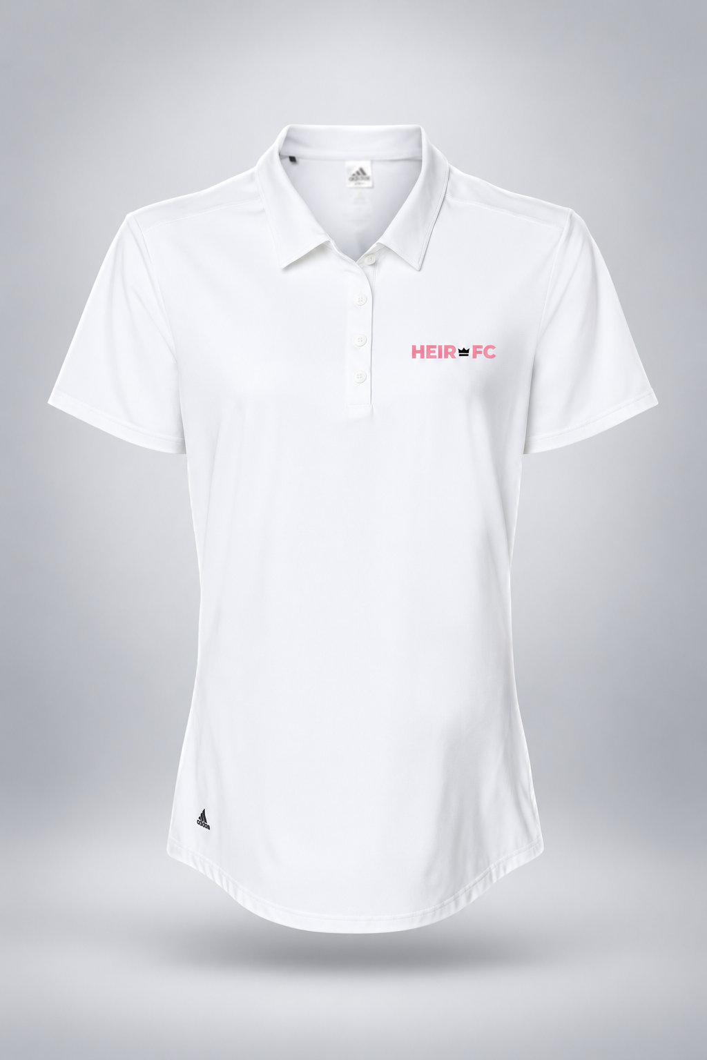 Heir FC Adidas Women's Ultimate Solid Polo – White, front view