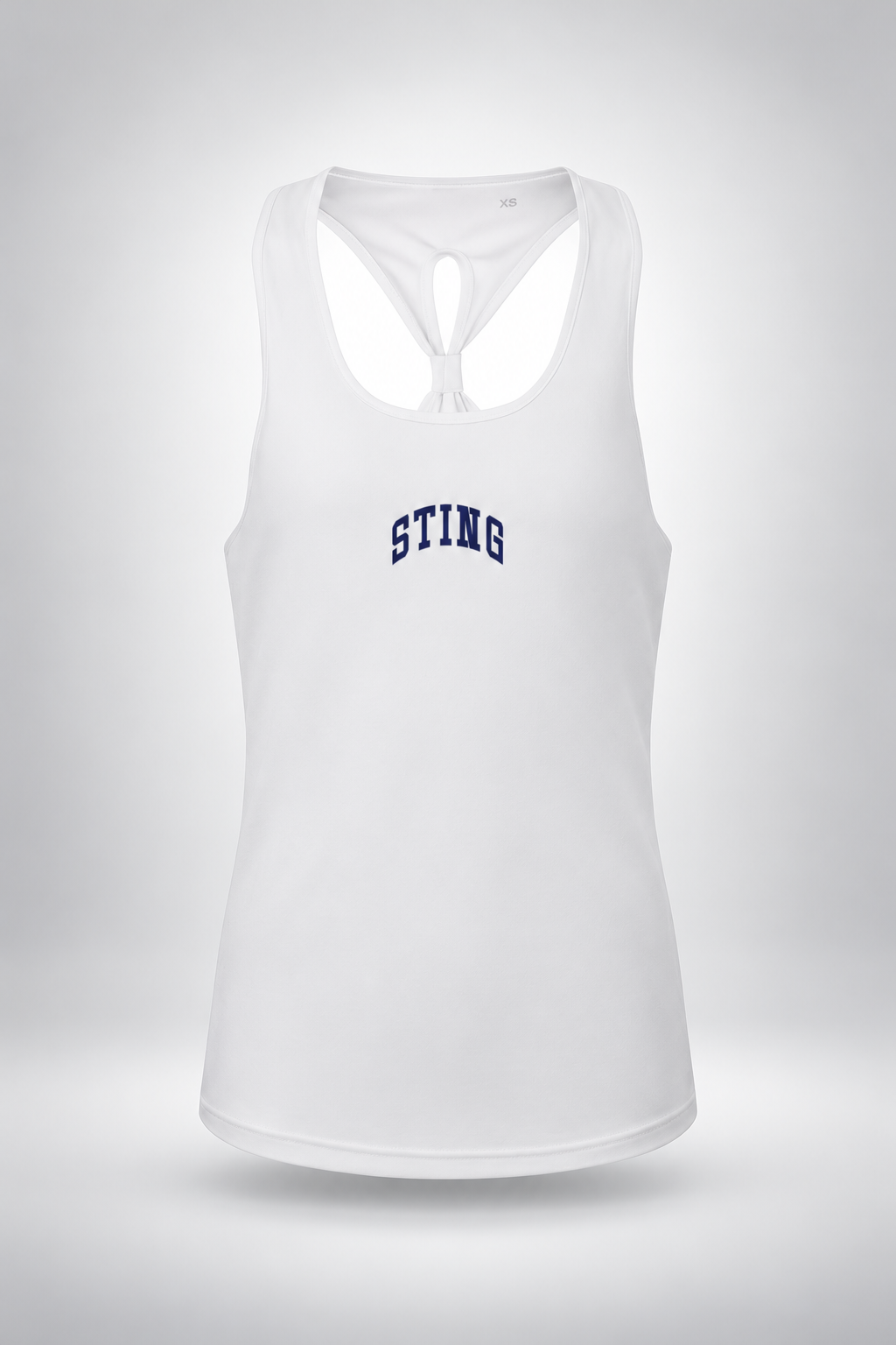 Sting Soccer Core | Ladies Knot Back Tank – White, front view